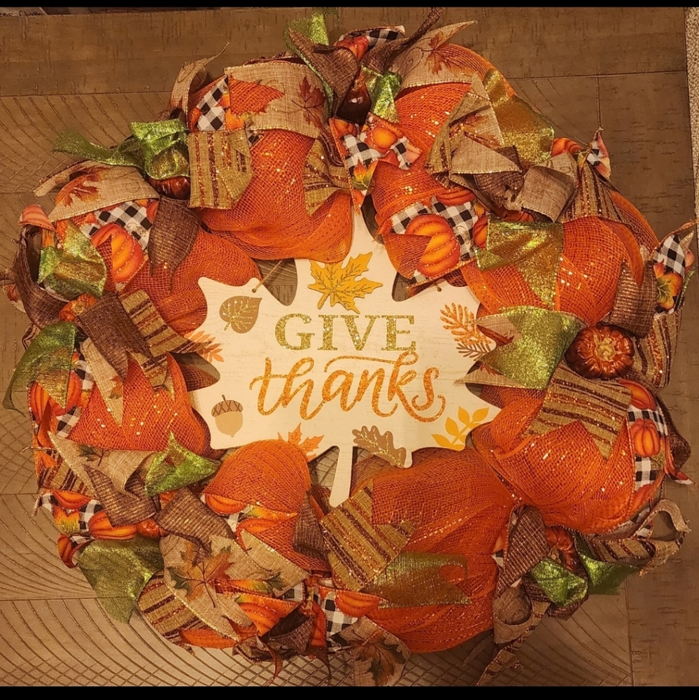 Festive Fall Wreath with Orange and Green Accents